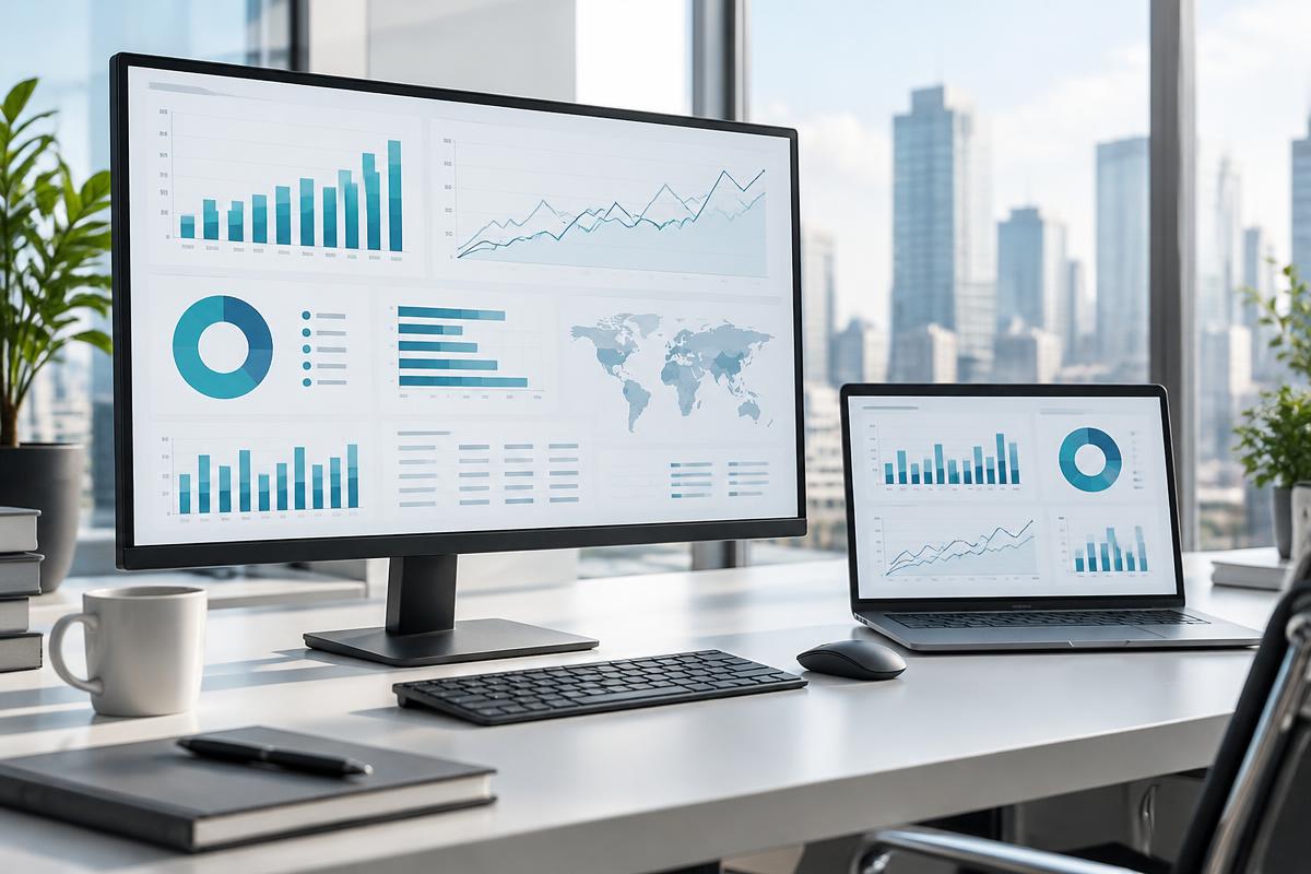 Illustrative business dashboards with performance charts