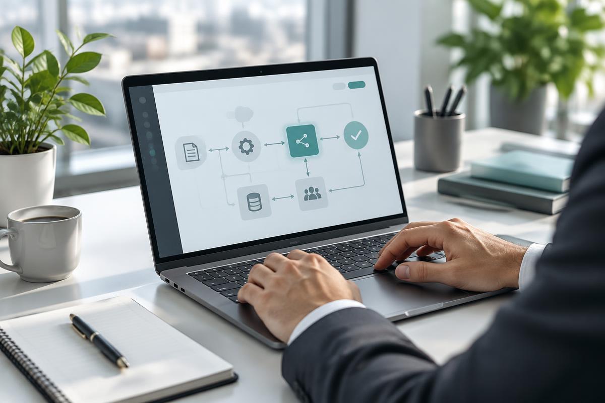 Illustrative scene of a business workflow on a laptop