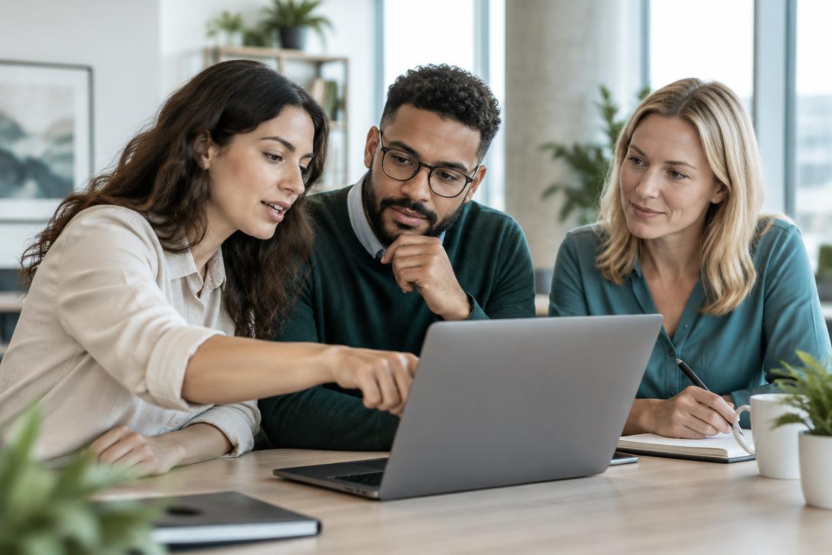 Illustrative digital skills training around a laptop